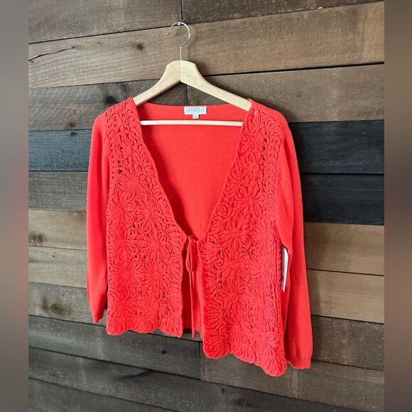 Joseph A Bright Orange Floral Tie Front Cardigan Sweater - Picture 6 of 10